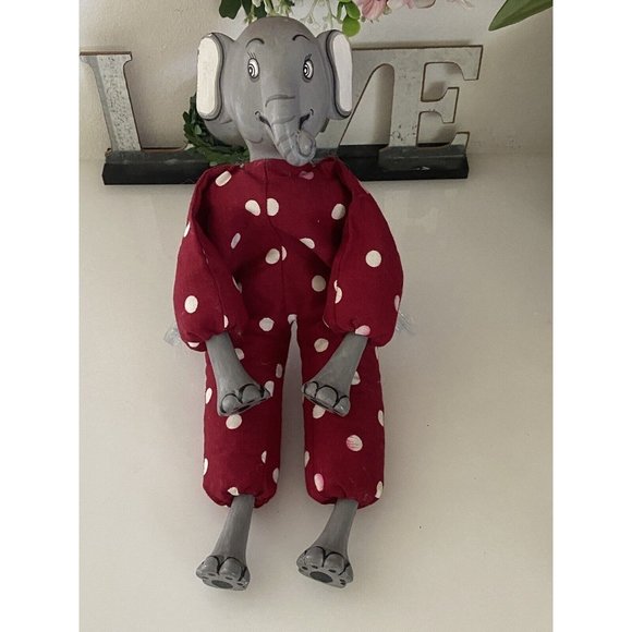 Elephant Toy Beaded Filled Soft Polka Dot Body Hand Painted Face Hands Feet Vtg - Picture 4 of 16